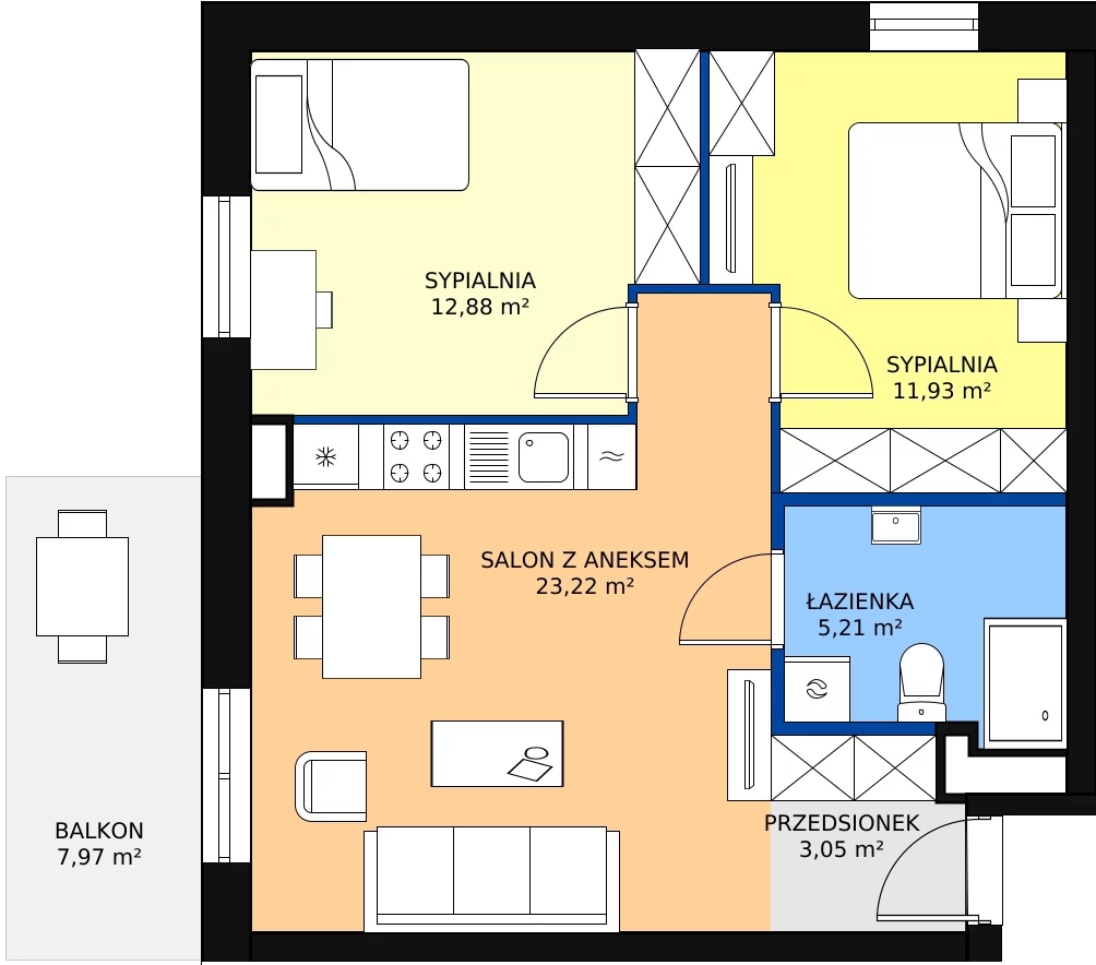 Zalety mieszkania 56.29 m², 7