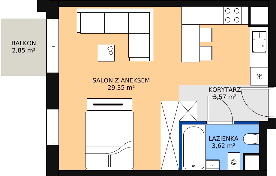 Zalety mieszkania 36.54 m², I-C24