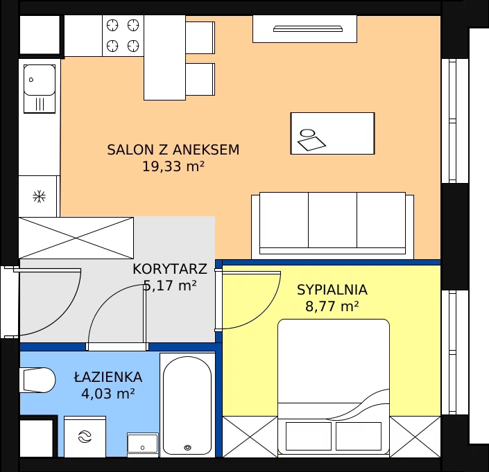 Zalety mieszkania 37.3 m², I-C43
