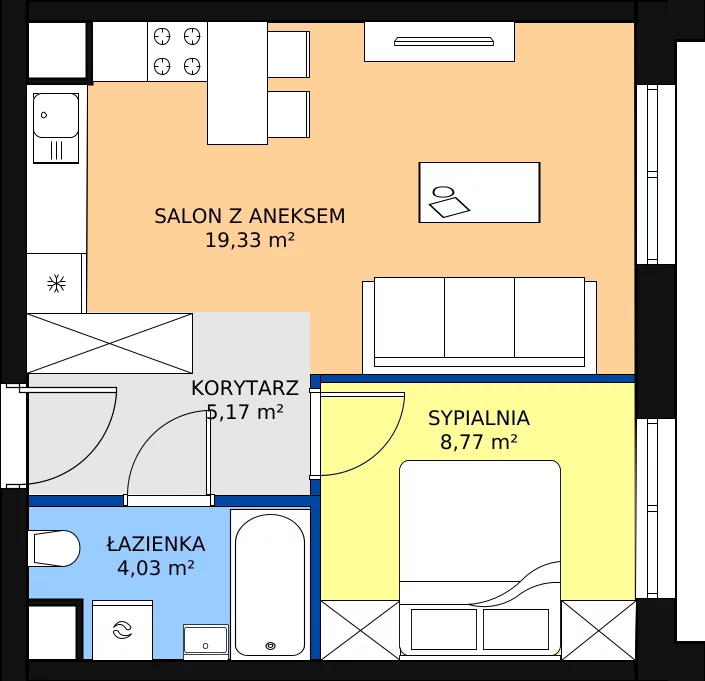 Zalety mieszkania 37.3 m², I-C75