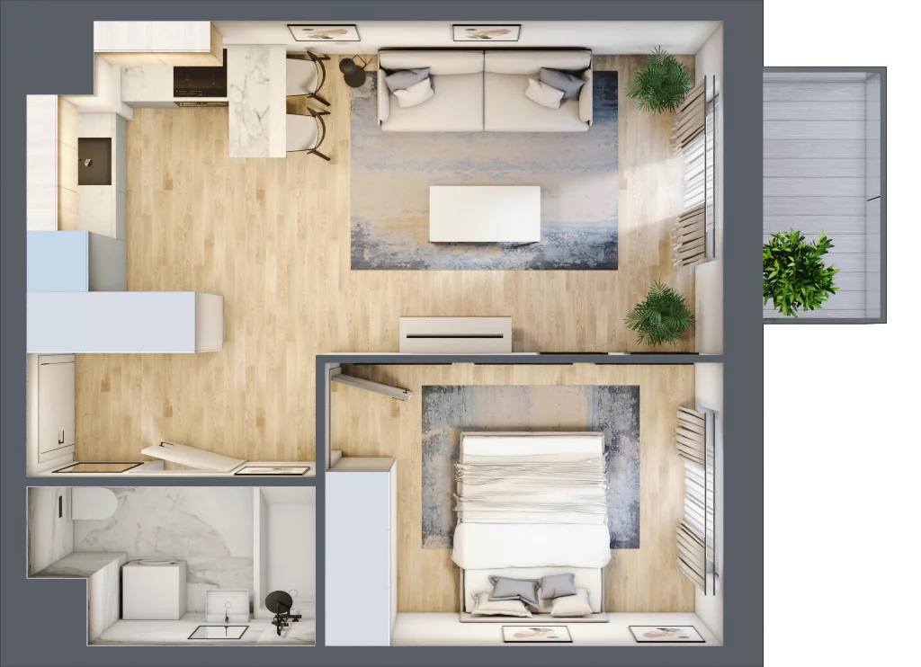 2 pokoje, mieszkanie 40,20 m², piętro 1, oferta nr I-B2, Industria II, Bydgoszcz, Bocianowo, ul. Rycerska 22