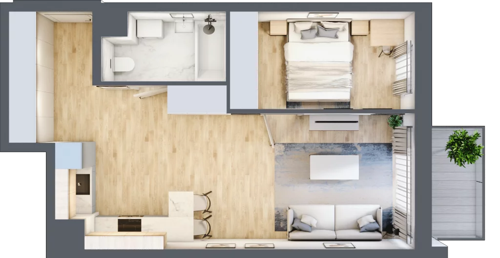 2 pokoje, mieszkanie 45,42 m², piętro 1, oferta nr I-B3, Industria II, Bydgoszcz, Bocianowo, ul. Rycerska 22