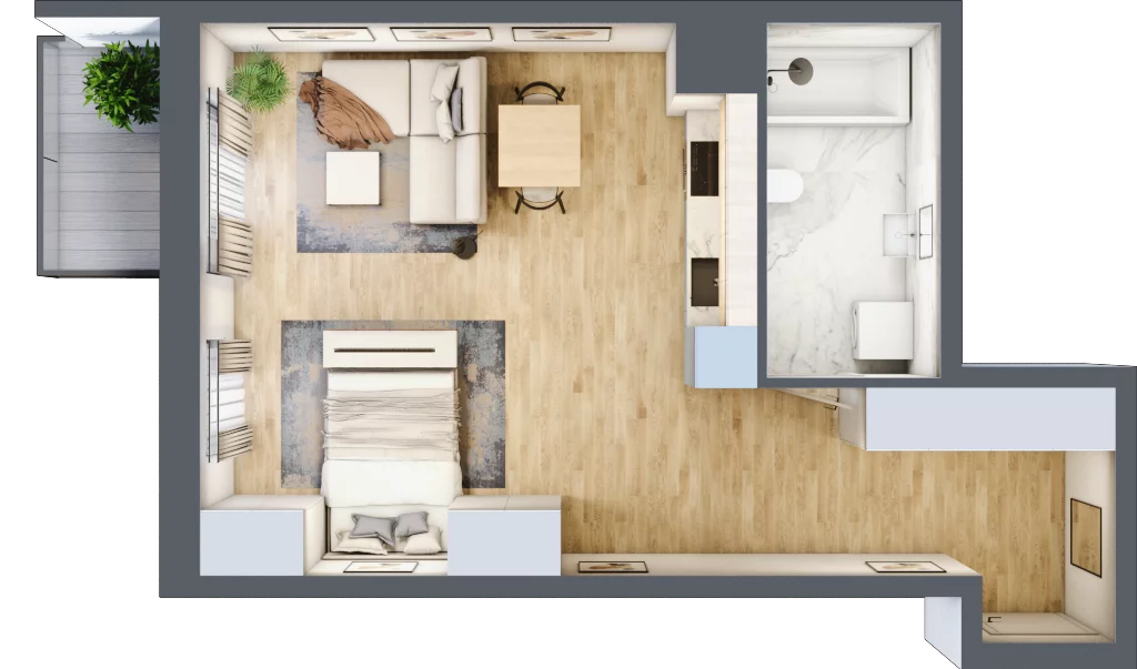 1 pokój, mieszkanie 41,46 m², piętro 5, oferta nr I-B76, Industria II, Bydgoszcz, Bocianowo, ul. Rycerska 22