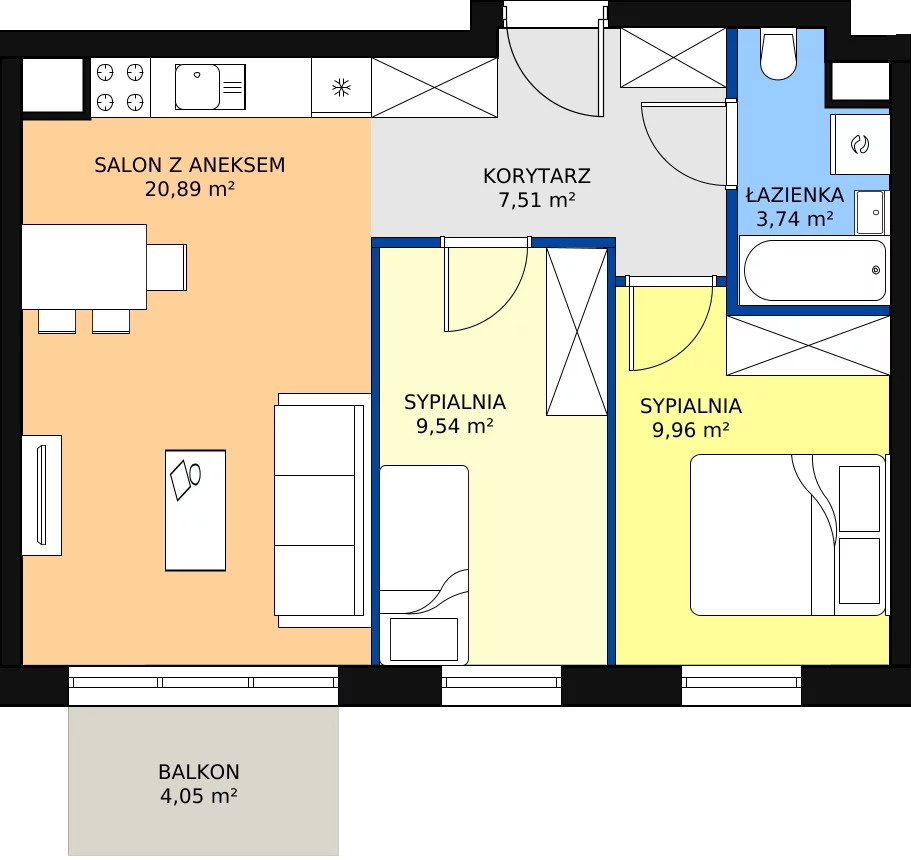 Zalety mieszkania 51.64 m², I-D12