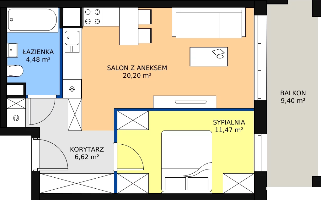 Zalety mieszkania 42.77 m², I-D15