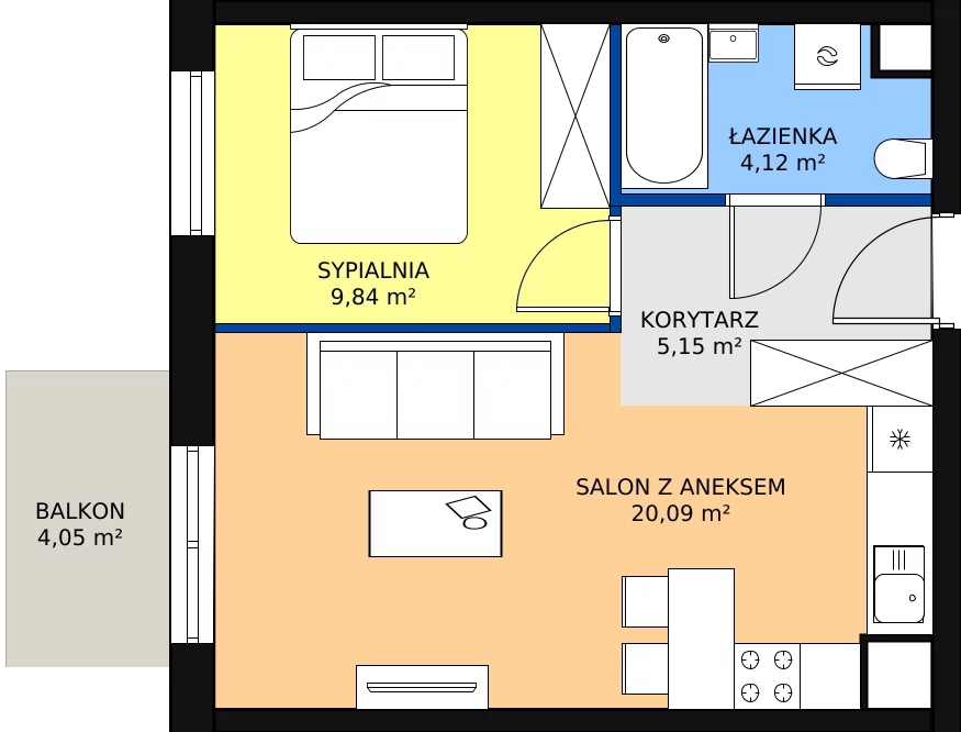 Zalety mieszkania 39.2 m², I-D26