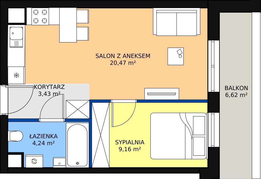 Zalety mieszkania 37.3 m², I-D55