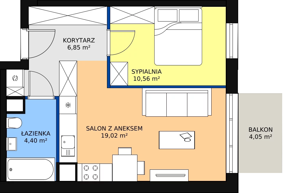 Zalety mieszkania 40.83 m², I-D59