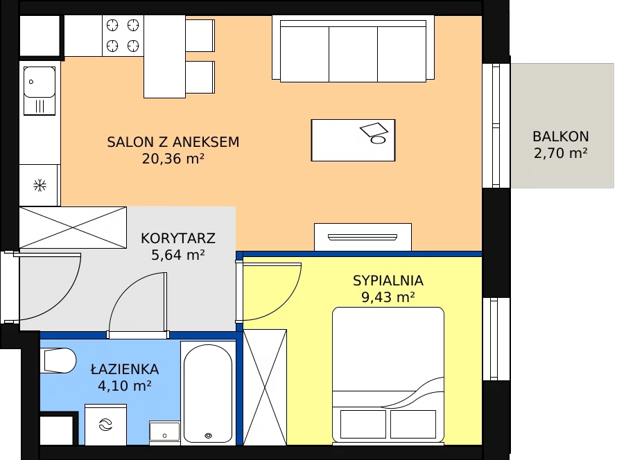 Zalety mieszkania 39.53 m², I-D74