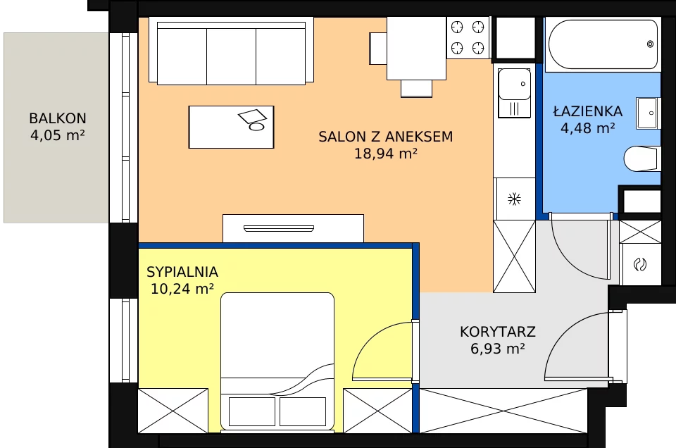 Zalety mieszkania 40.59 m², I-D85