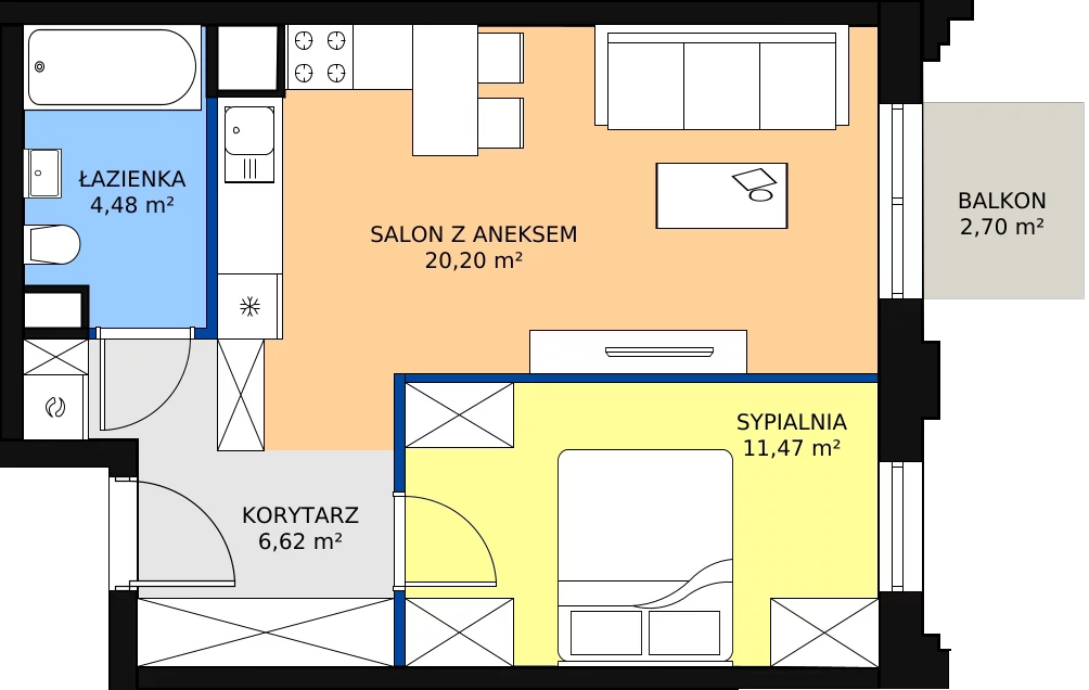 Zalety mieszkania 42.77 m², I-D86