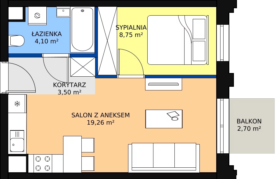 Zalety mieszkania 35.61 m², I-D87