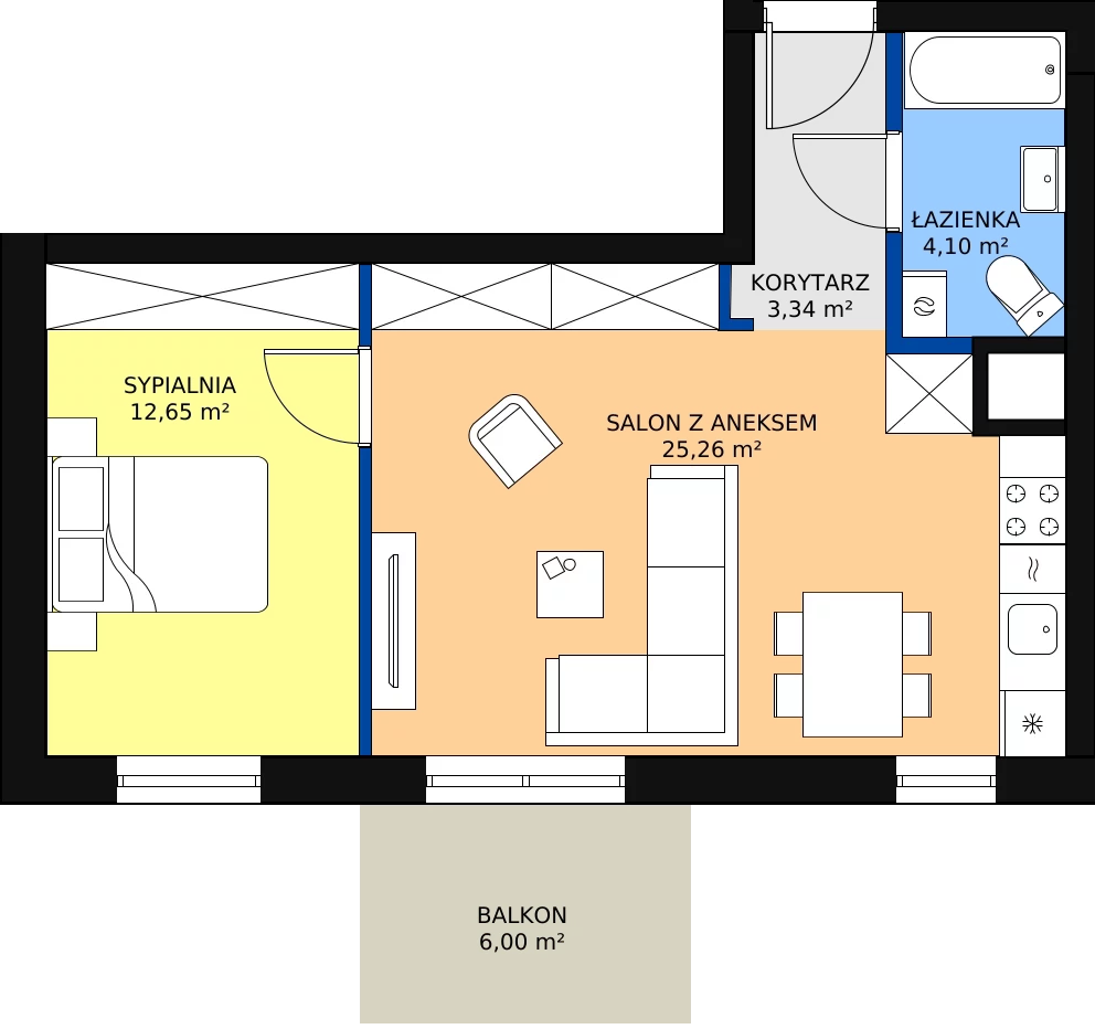 Zalety mieszkania 45.35 m², 2
