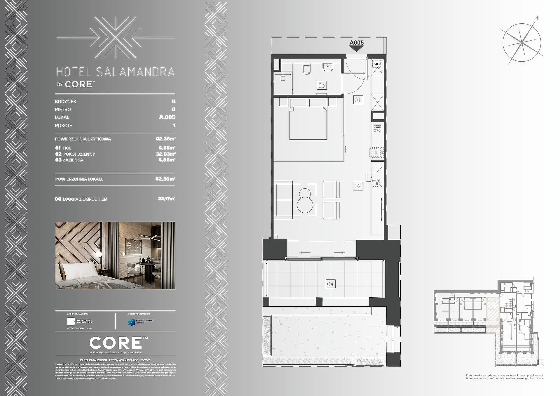 1 pokój, apartament inwestycyjny 42,36 m², parter, oferta nr A005, Hotel Salamandra, Kościelisko, ul. Salamandra 30
