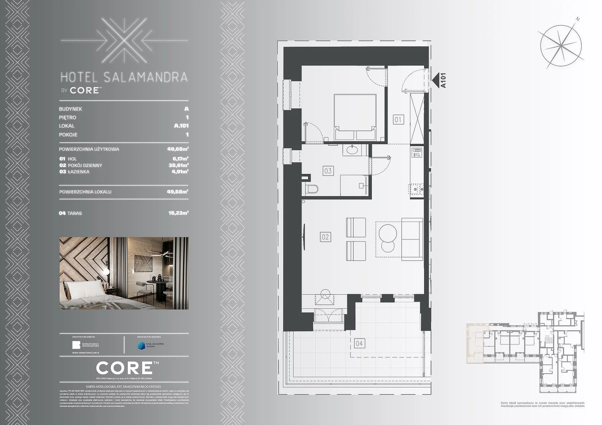 1 pokój, apartament inwestycyjny 49,68 m², piętro 1, oferta nr A101, Hotel Salamandra, Kościelisko, ul. Salamandra 30
