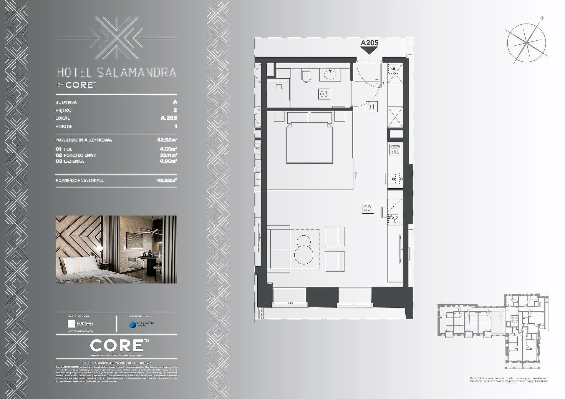 1 pokój, apartament inwestycyjny 42,52 m², piętro 2, oferta nr A205, Hotel Salamandra, Kościelisko, ul. Salamandra 30