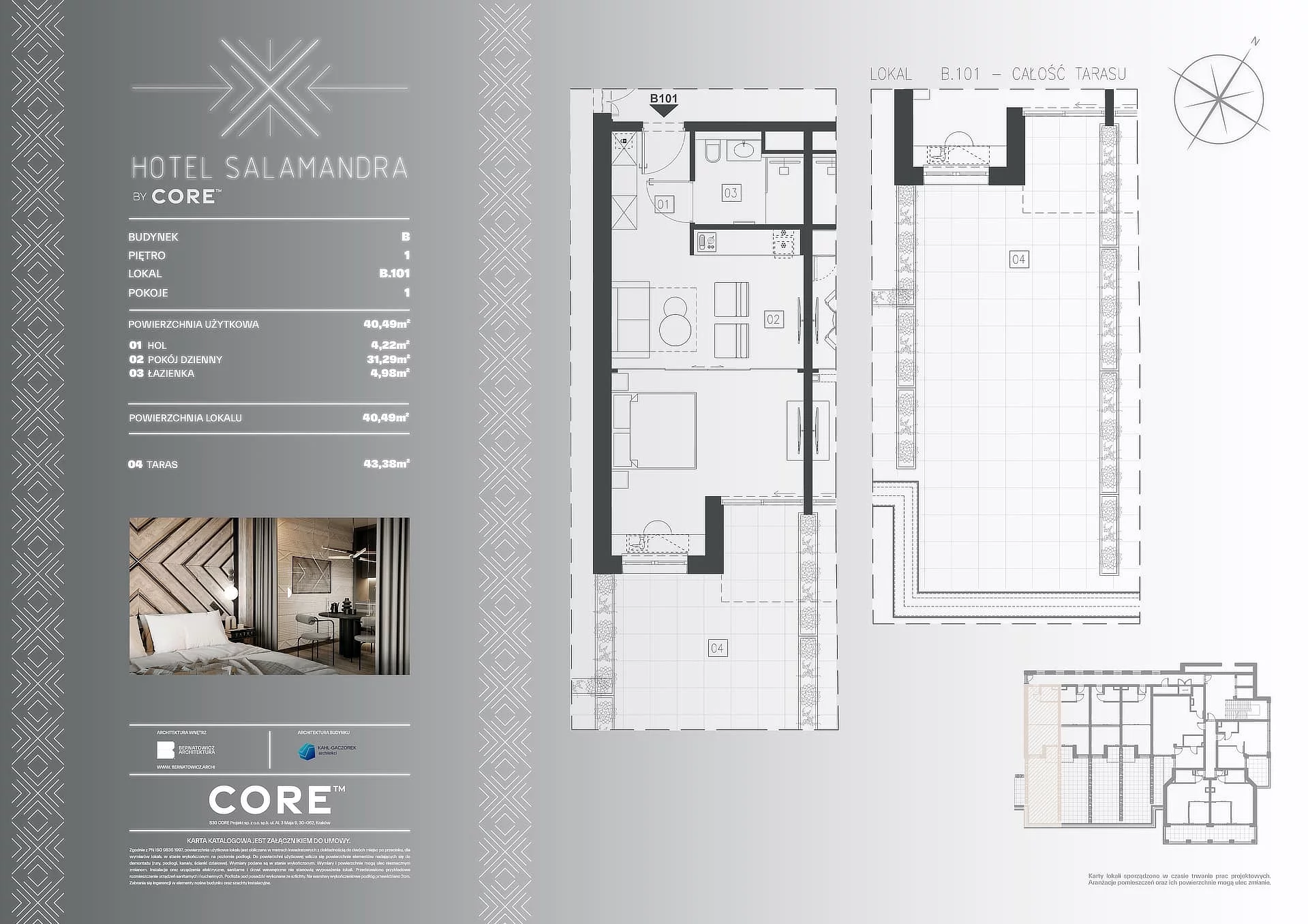 1 pokój, apartament inwestycyjny 40,49 m², piętro 1, oferta nr B101, Hotel Salamandra, Kościelisko, ul. Salamandra 30