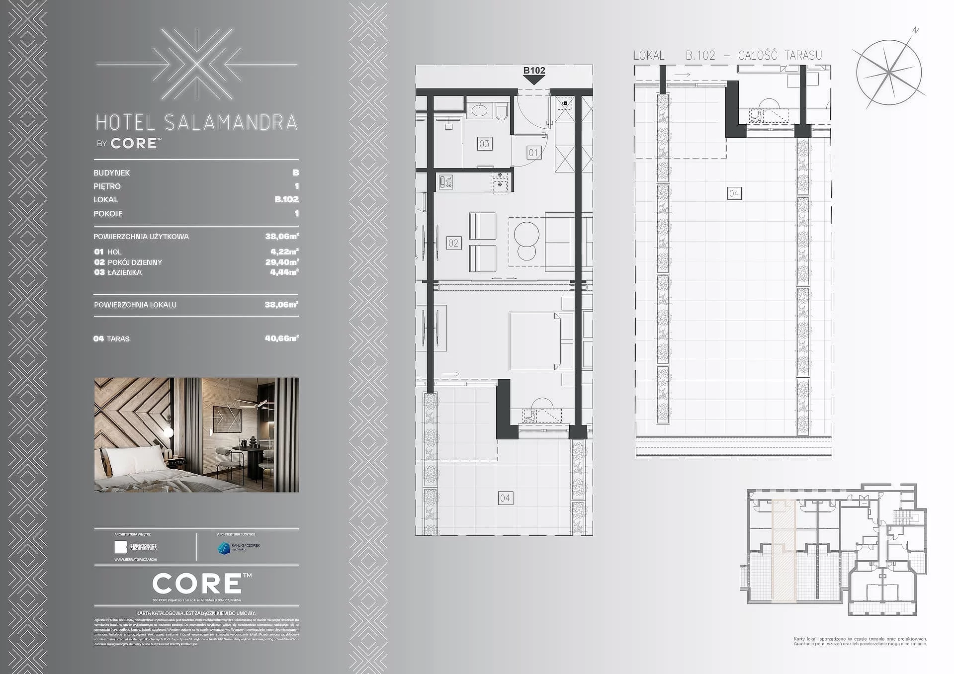 1 pokój, apartament inwestycyjny 38,06 m², piętro 1, oferta nr B102, Hotel Salamandra, Kościelisko, ul. Salamandra 30