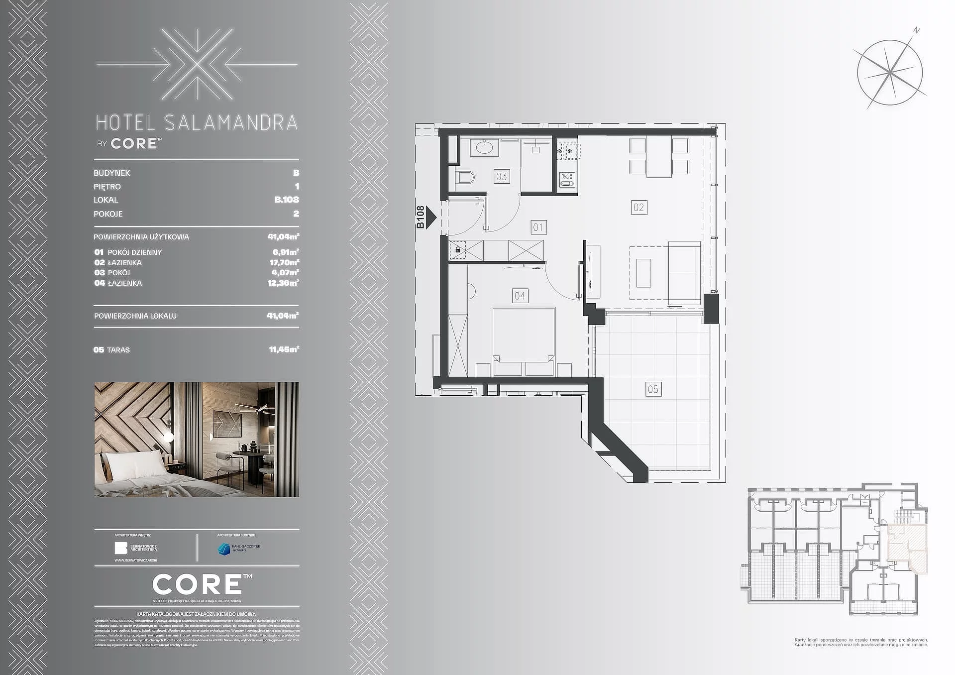 2 pokoje, apartament inwestycyjny 41,04 m², piętro 1, oferta nr B108, Hotel Salamandra, Kościelisko, ul. Salamandra 30