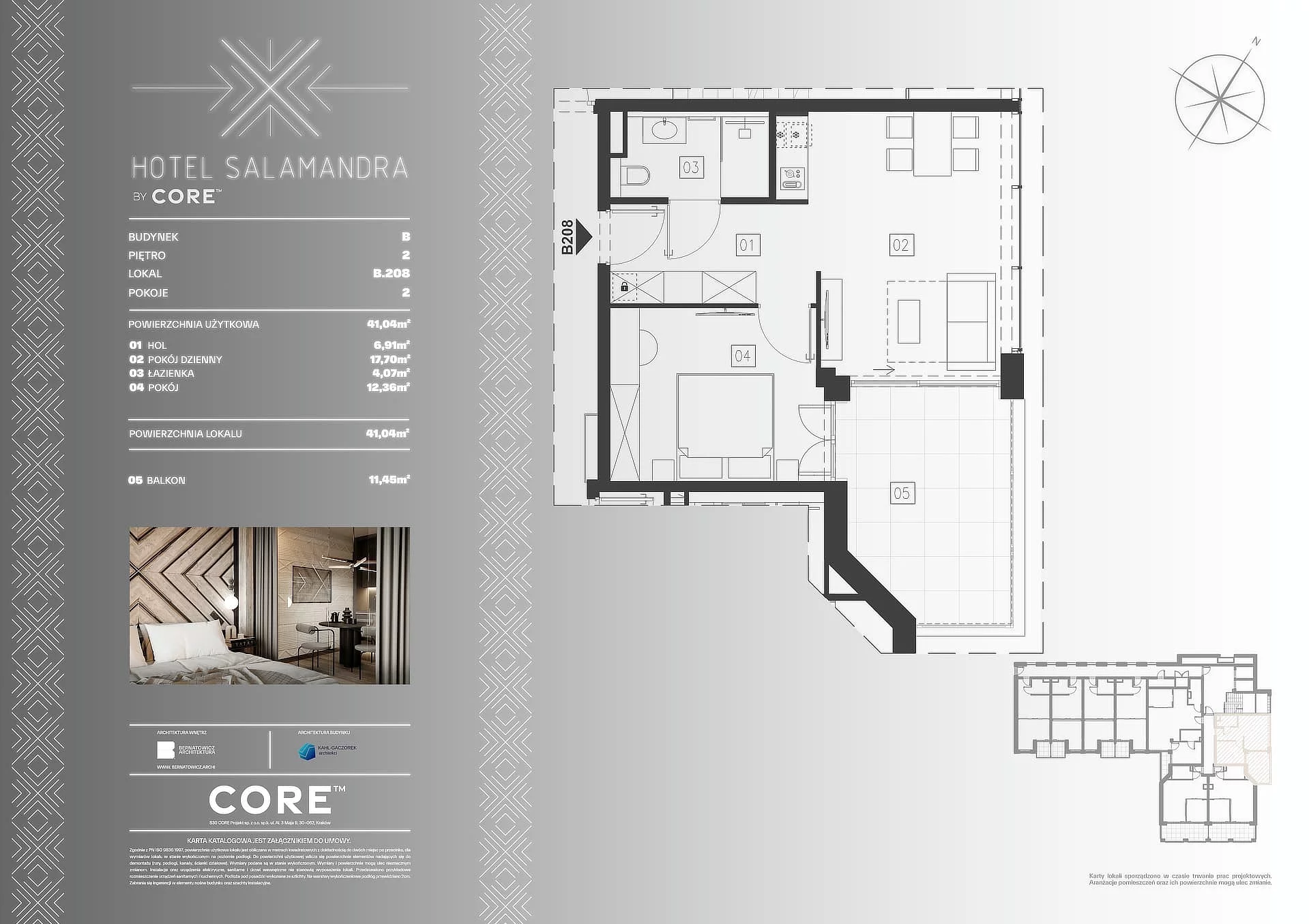 2 pokoje, apartament inwestycyjny 41,04 m², piętro 2, oferta nr B208, Hotel Salamandra, Kościelisko, ul. Salamandra 30