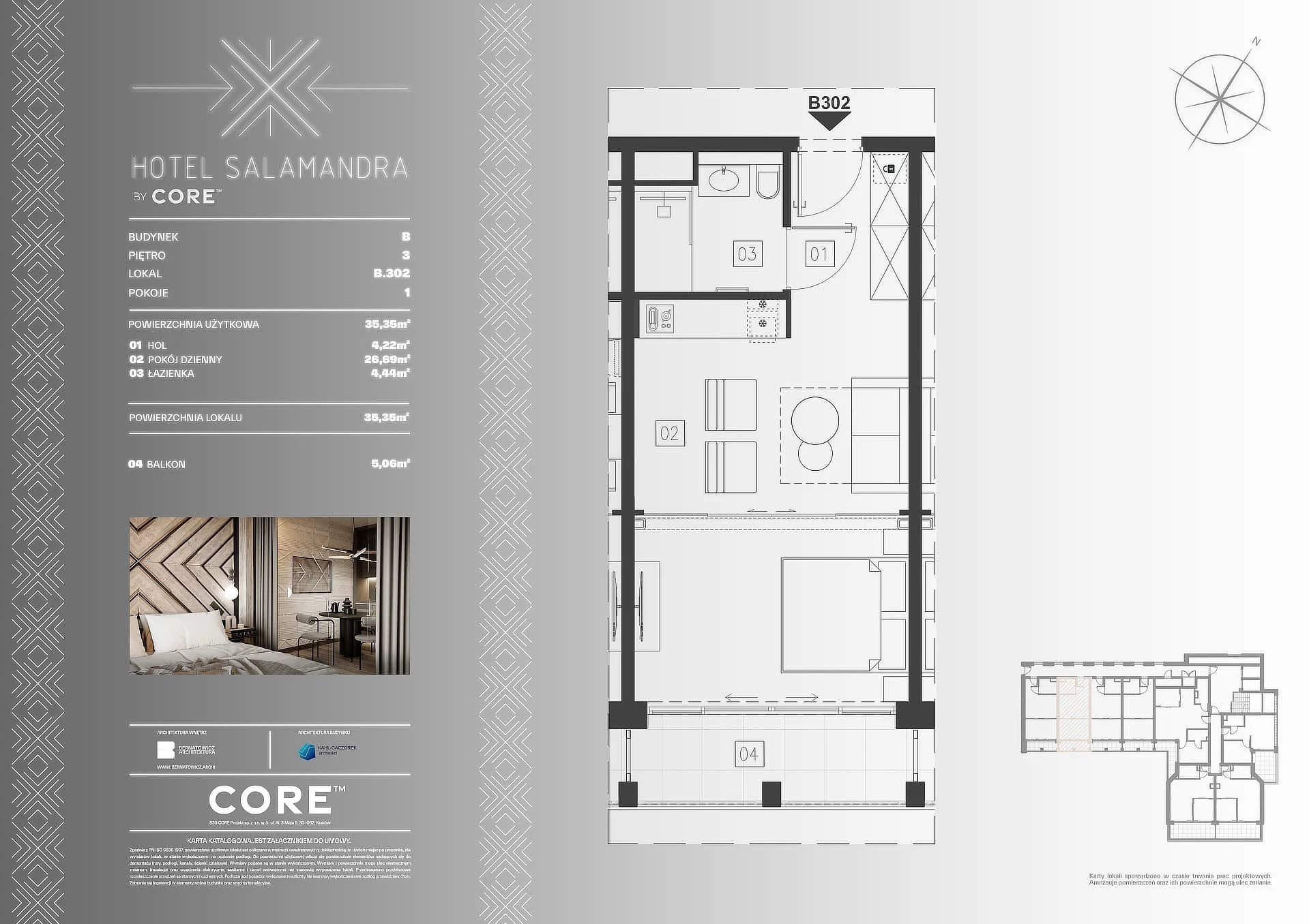 1 pokój, apartament inwestycyjny 35,35 m², piętro 3, oferta nr B302, Hotel Salamandra, Kościelisko, ul. Salamandra 30