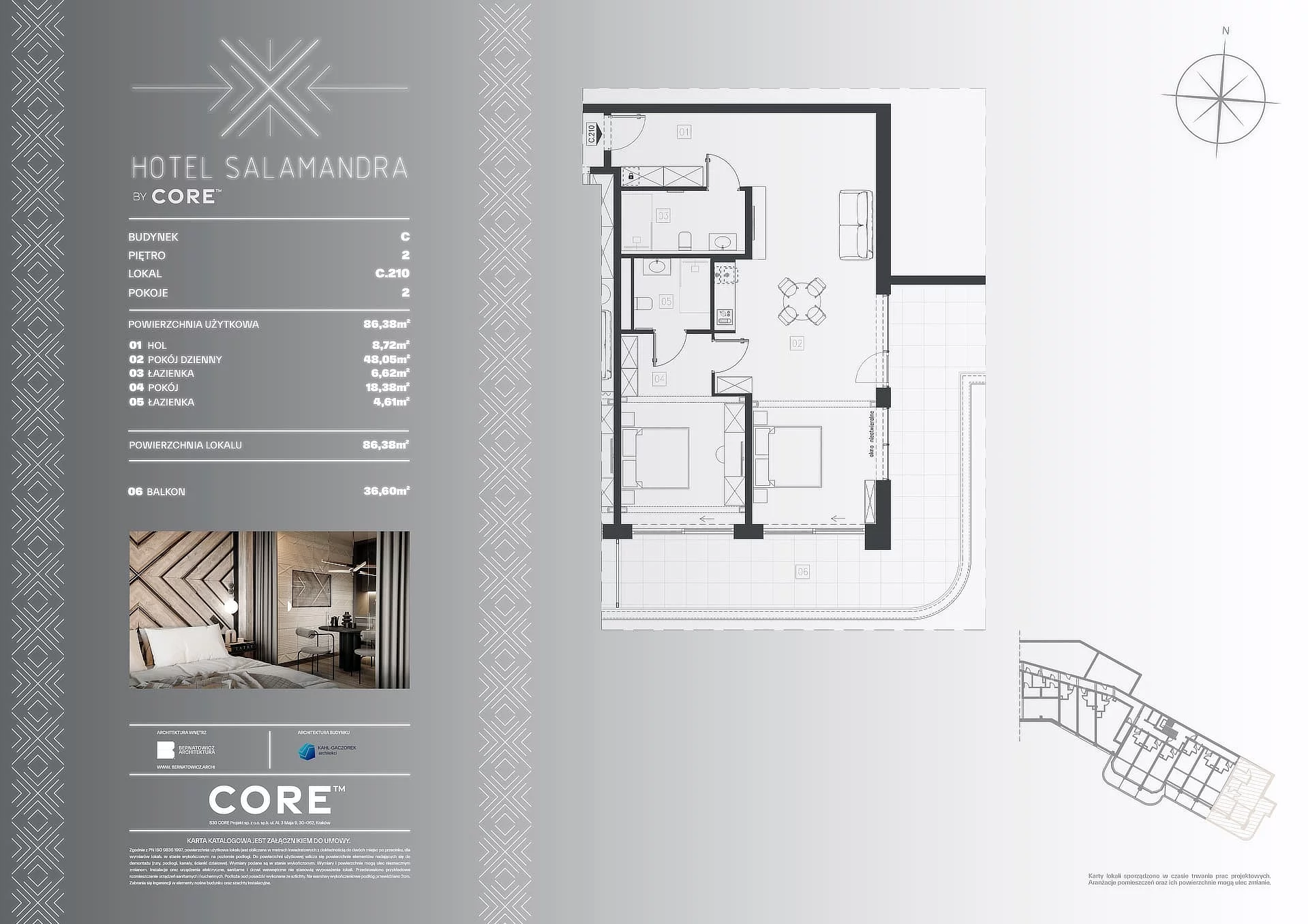 2 pokoje, apartament inwestycyjny 86,38 m², piętro 2, oferta nr C210, Hotel Salamandra, Kościelisko, ul. Salamandra 30