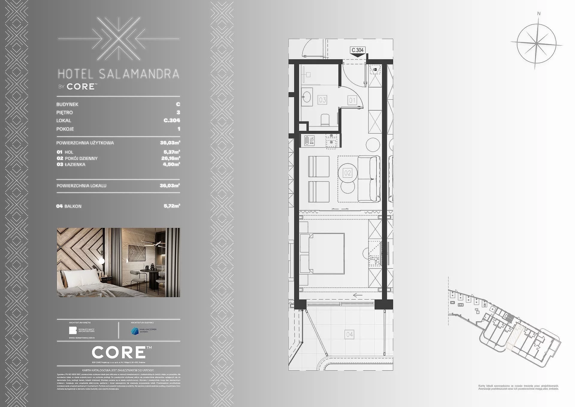 1 pokój, apartament inwestycyjny 36,03 m², piętro 3, oferta nr C304, Hotel Salamandra, Kościelisko, ul. Salamandra 30