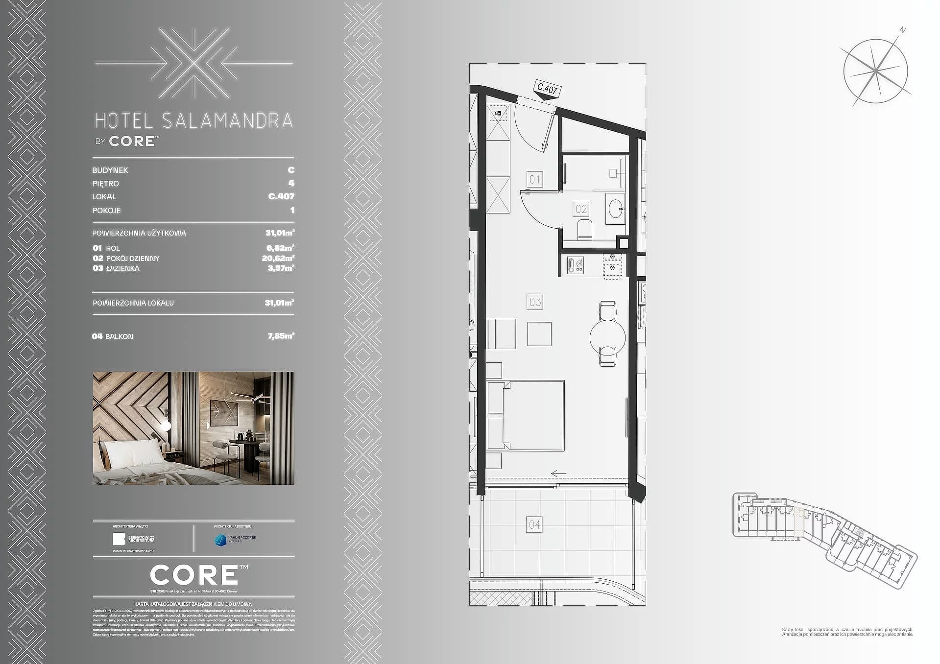 1 pokój, apartament inwestycyjny 31,01 m², piętro 4, oferta nr C407, Hotel Salamandra, Kościelisko, ul. Salamandra 30