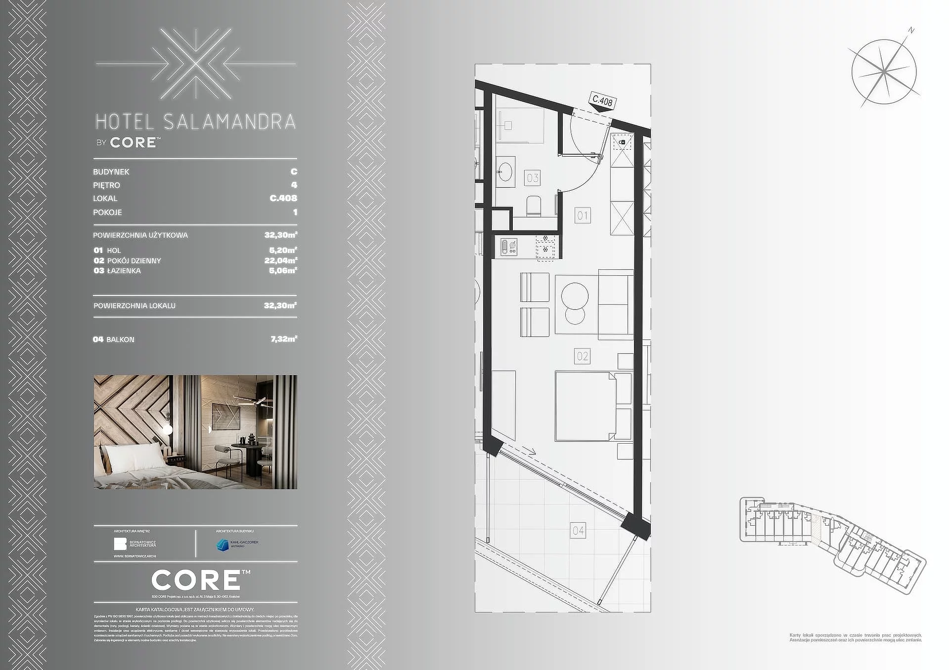 1 pokój, apartament inwestycyjny 32,30 m², piętro 4, oferta nr C408, Hotel Salamandra, Kościelisko, ul. Salamandra 30