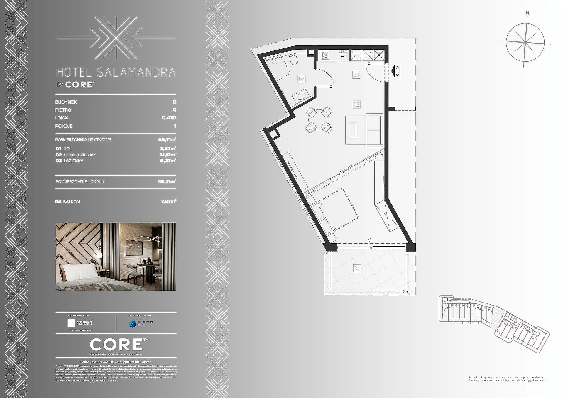 1 pokój, apartament inwestycyjny 49,71 m², piętro 4, oferta nr C410, Hotel Salamandra, Kościelisko, ul. Salamandra 30