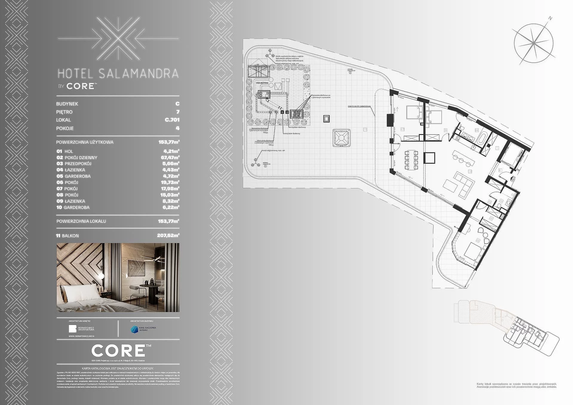 4 pokoje, apartament inwestycyjny 153,77 m², piętro 7, oferta nr C701, Hotel Salamandra, Kościelisko, ul. Salamandra 30