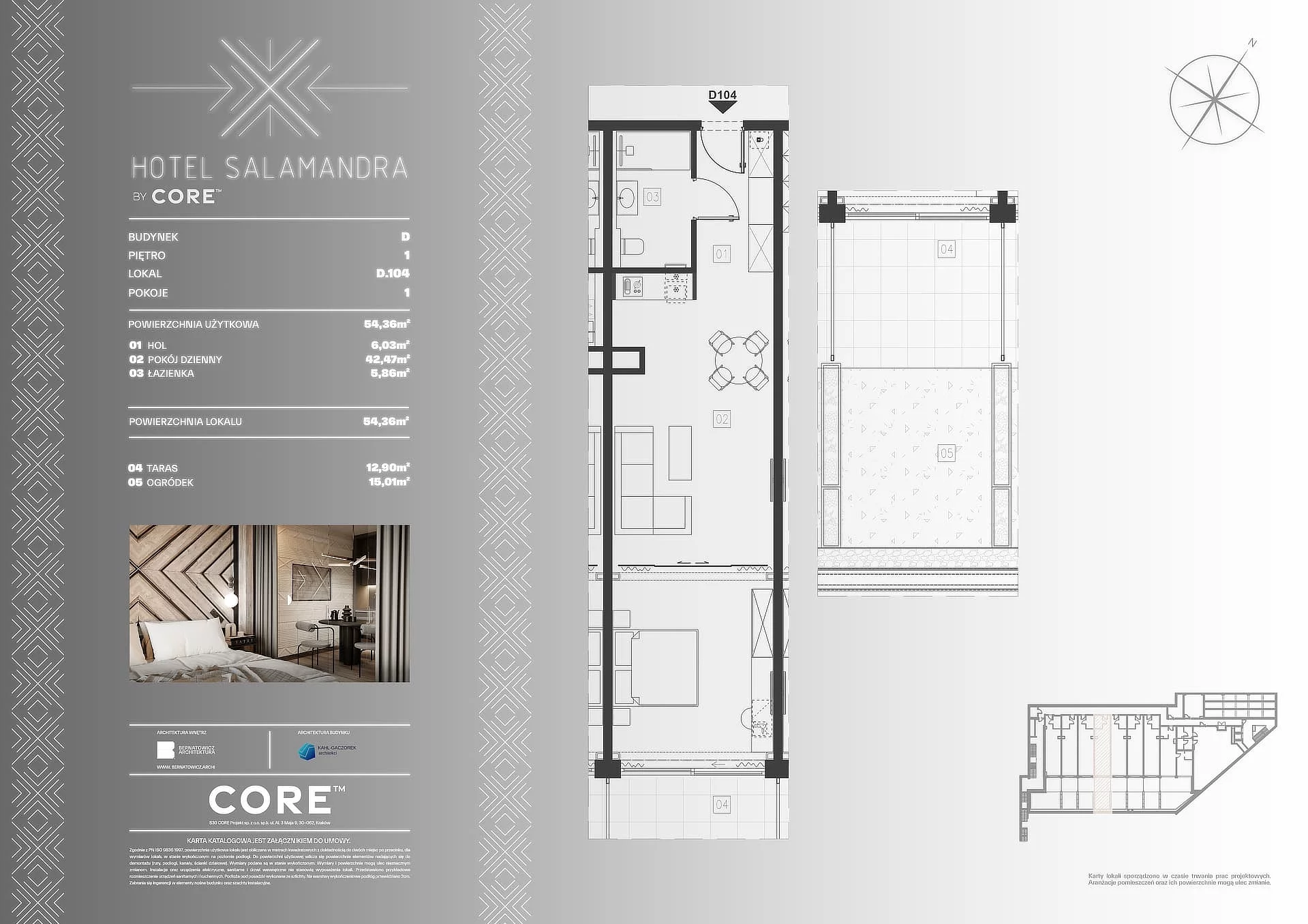 1 pokój, apartament inwestycyjny 54,36 m², piętro 1, oferta nr D104, Hotel Salamandra, Kościelisko, ul. Salamandra 30