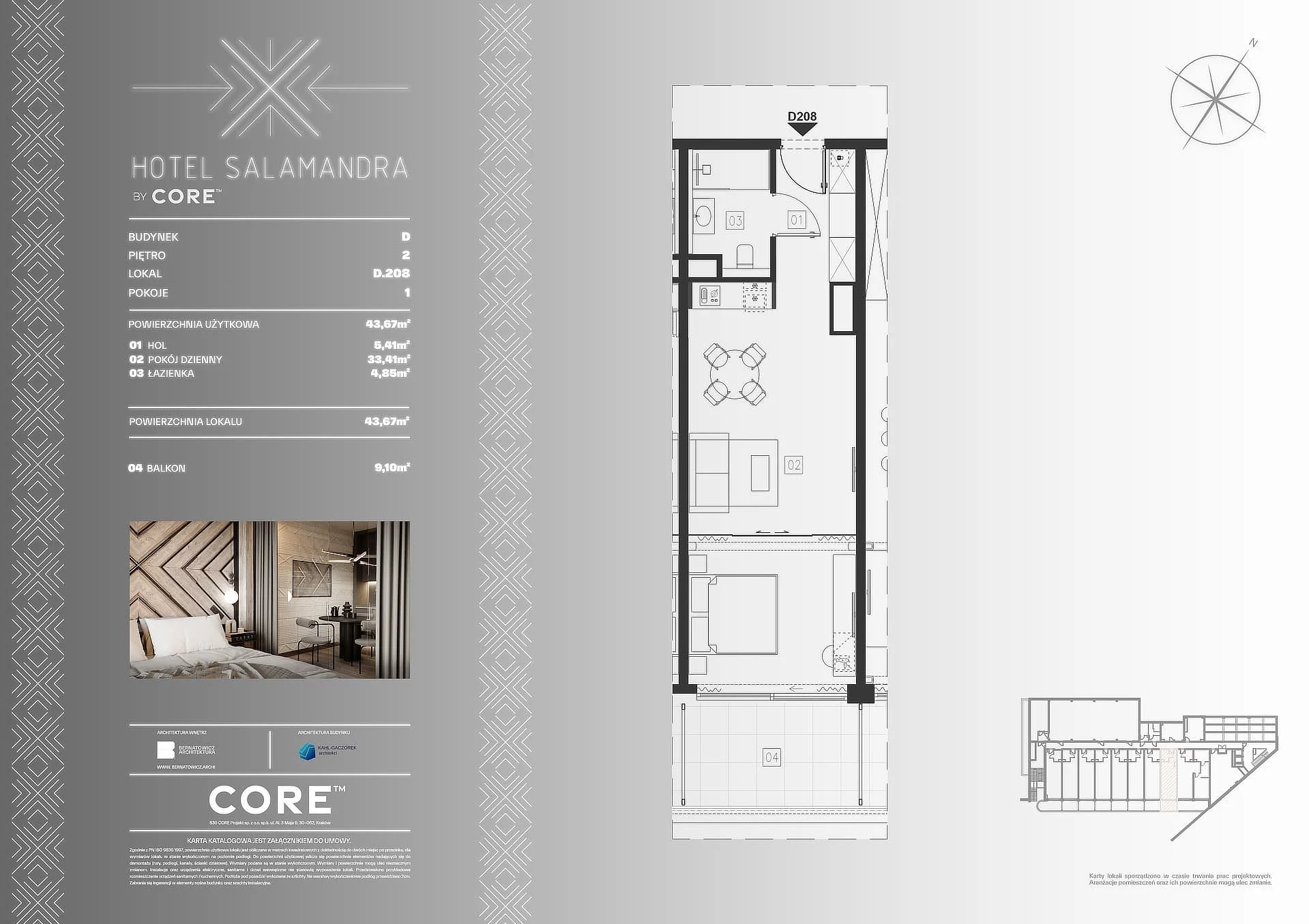 1 pokój, apartament inwestycyjny 44,38 m², piętro 2, oferta nr D208, Hotel Salamandra, Kościelisko, ul. Salamandra 30