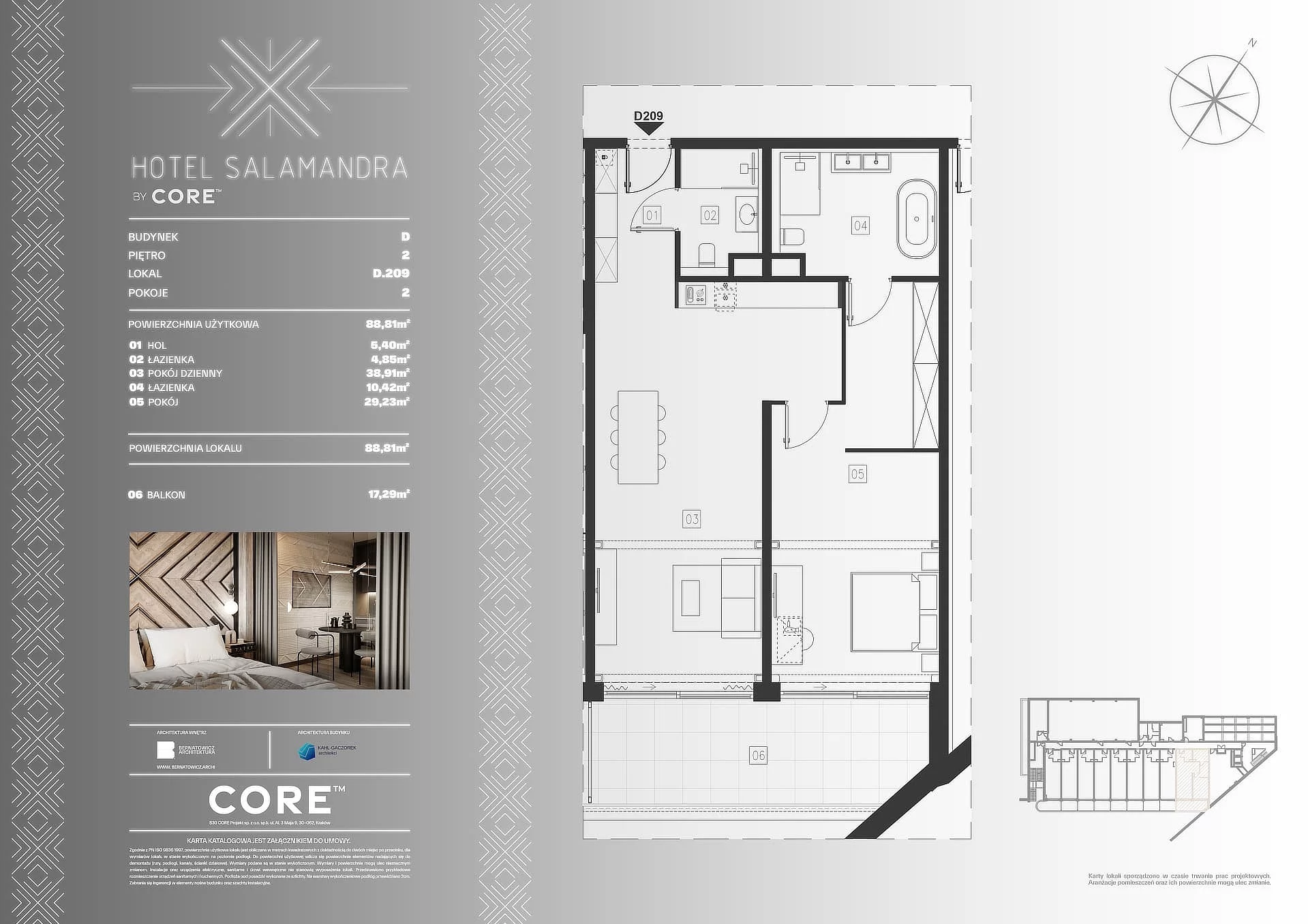 2 pokoje, apartament inwestycyjny 88,81 m², piętro 2, oferta nr D209, Hotel Salamandra, Kościelisko, ul. Salamandra 30