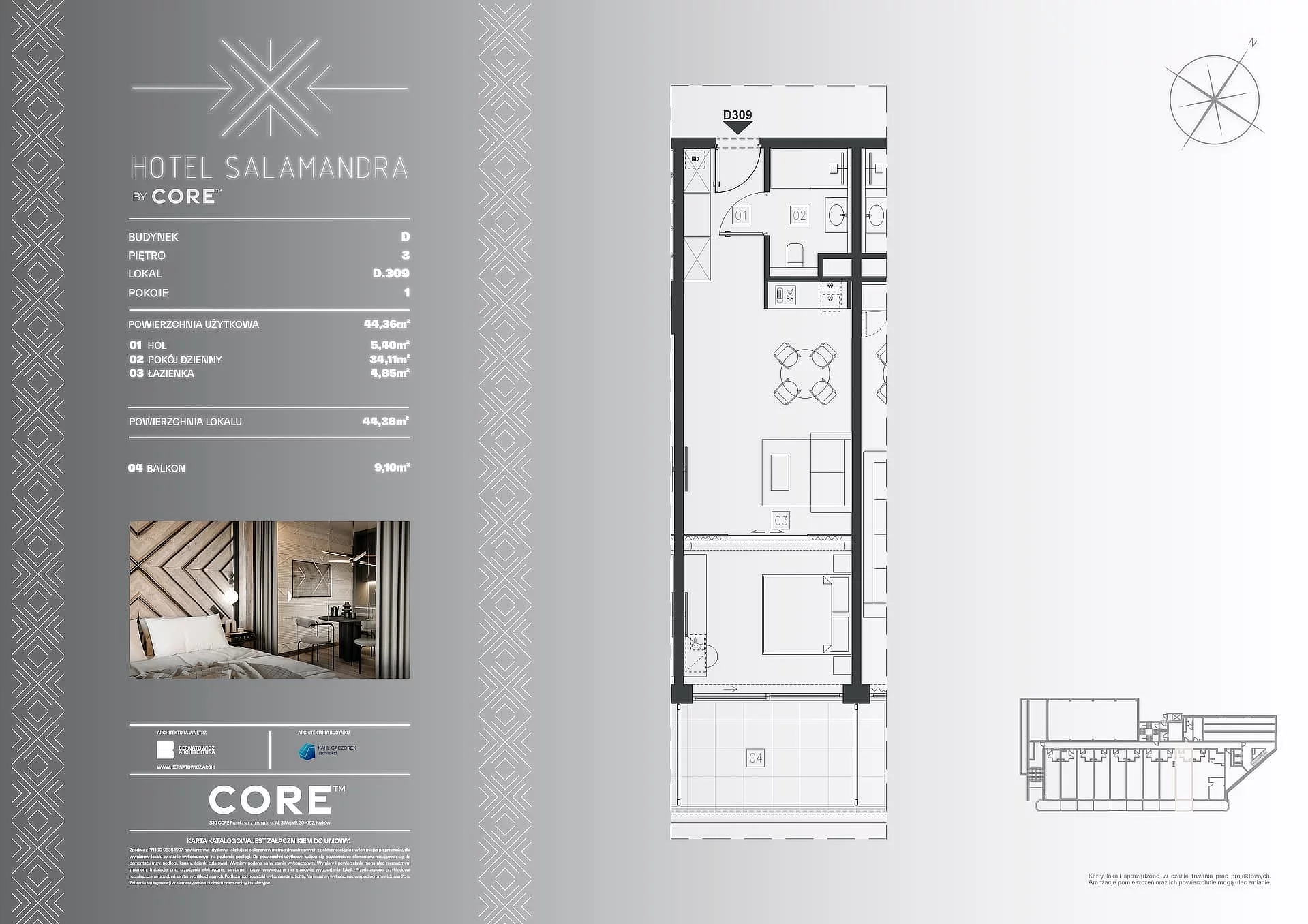 1 pokój, apartament inwestycyjny 44,36 m², piętro 3, oferta nr D309, Hotel Salamandra, Kościelisko, ul. Salamandra 30
