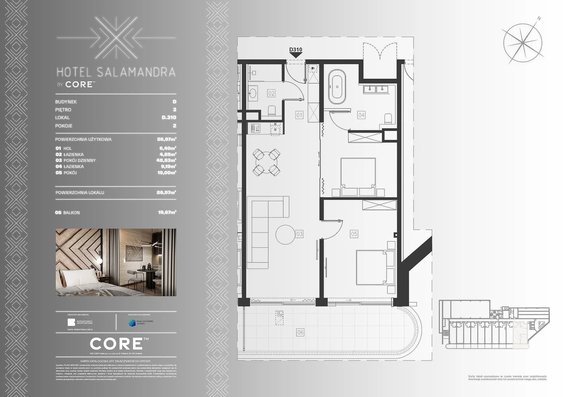 2 pokoje, apartament inwestycyjny 86,97 m², piętro 3, oferta nr D310, Hotel Salamandra, Kościelisko, ul. Salamandra 30