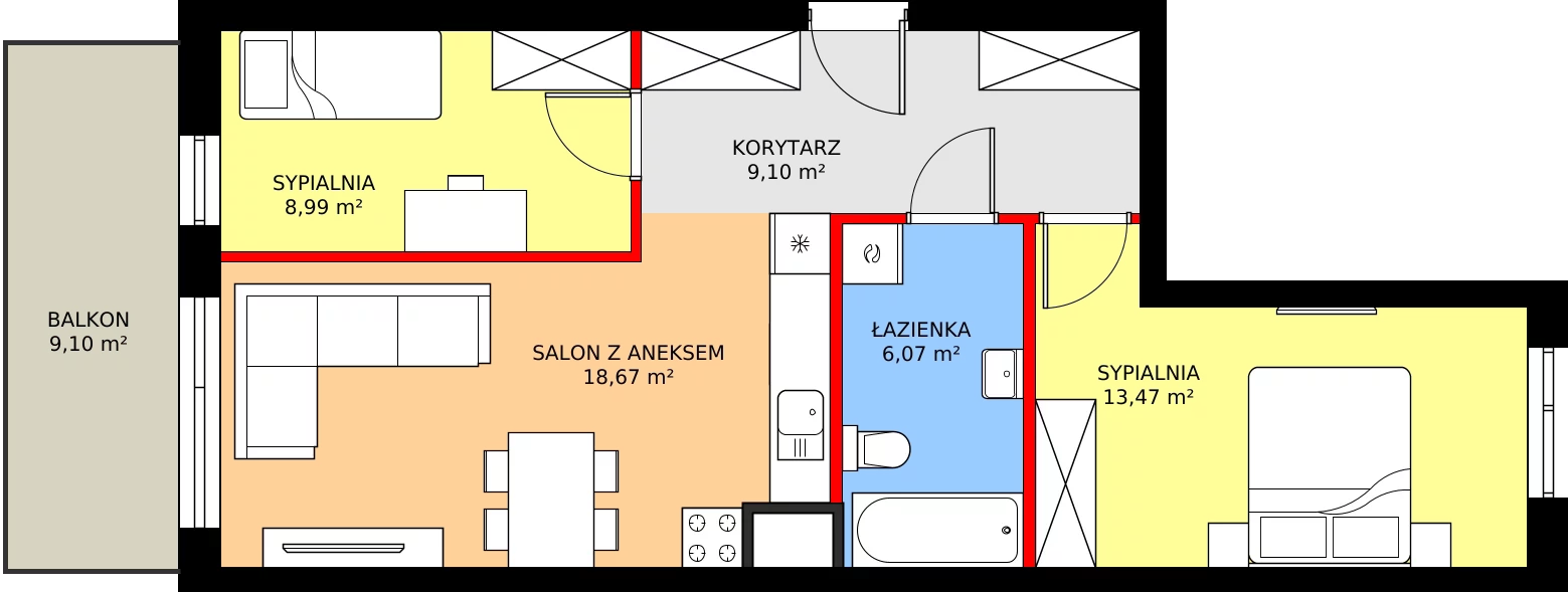 Zalety mieszkania 56.3 m², 5
