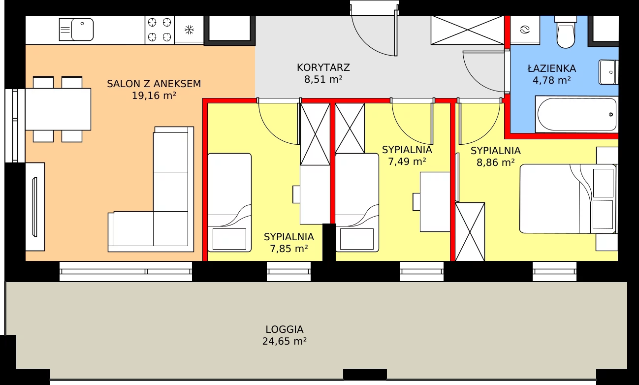Zalety mieszkania 56.65 m², 36