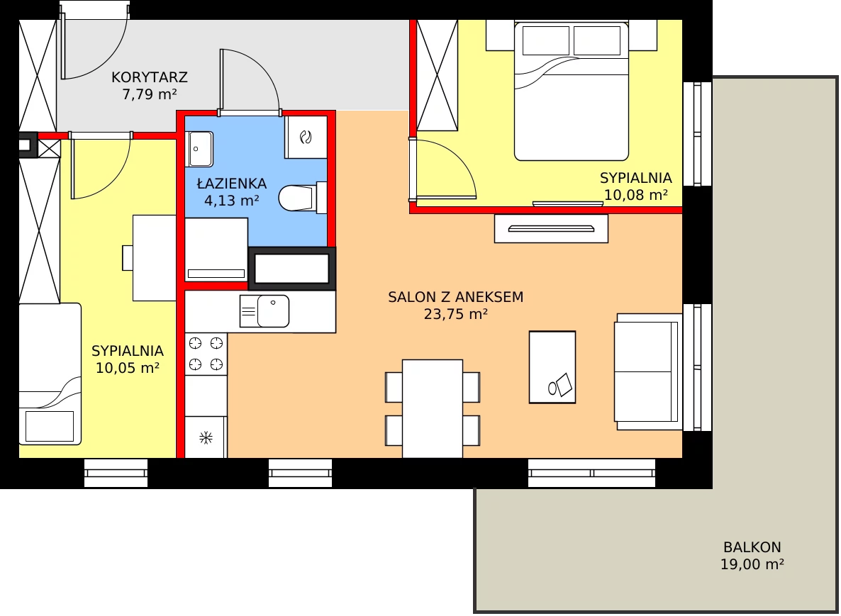 Zalety mieszkania 55.8 m², 52