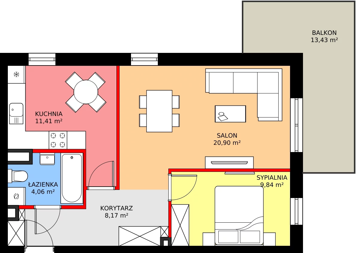 Zalety mieszkania 54.38 m², 2