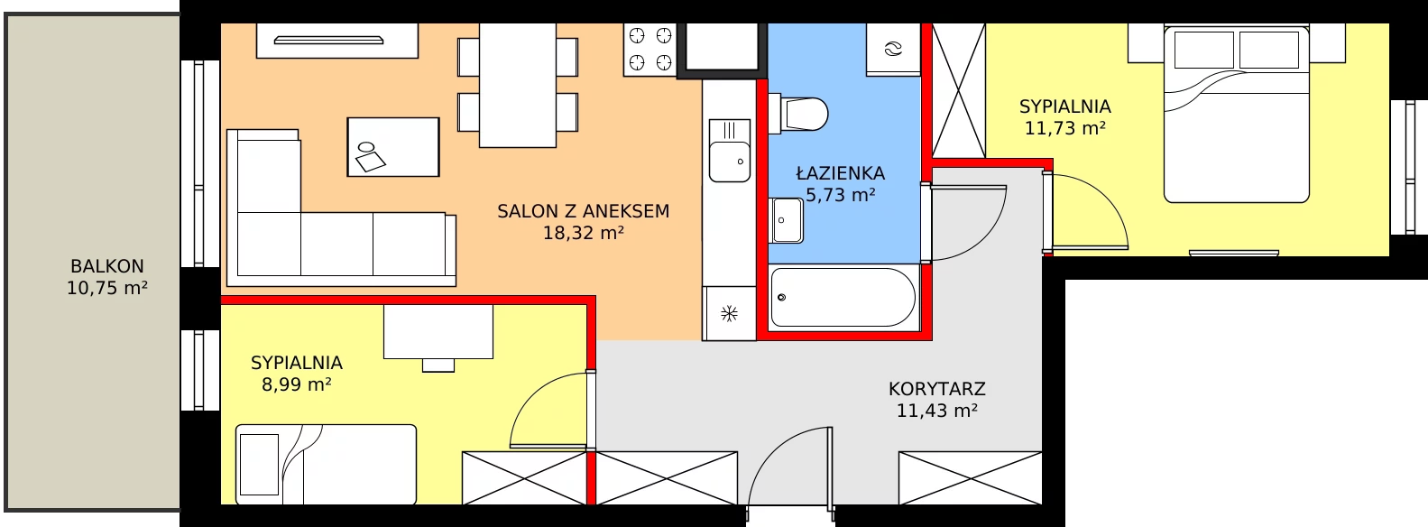 Zalety mieszkania 56.2 m², 64