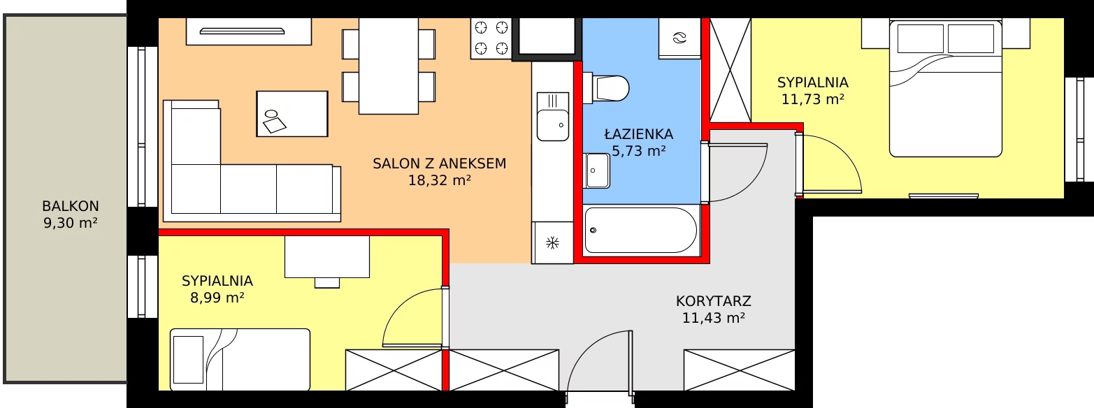 Zalety mieszkania 56.2 m², 69
