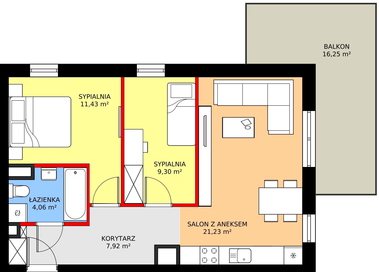 Zalety mieszkania 53.94 m², 32