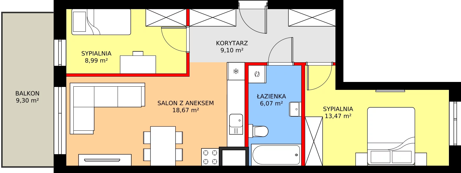 Zalety mieszkania 56.3 m², 25