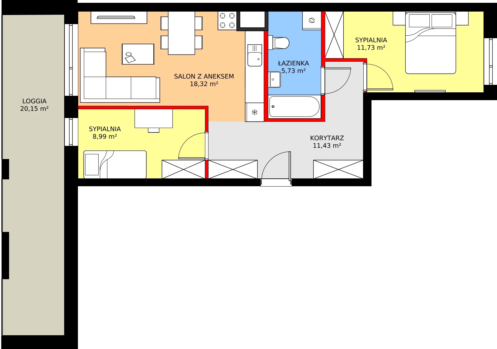Zalety mieszkania 56.2 m², 89