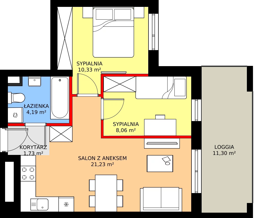 Zalety mieszkania 45.54 m², 85