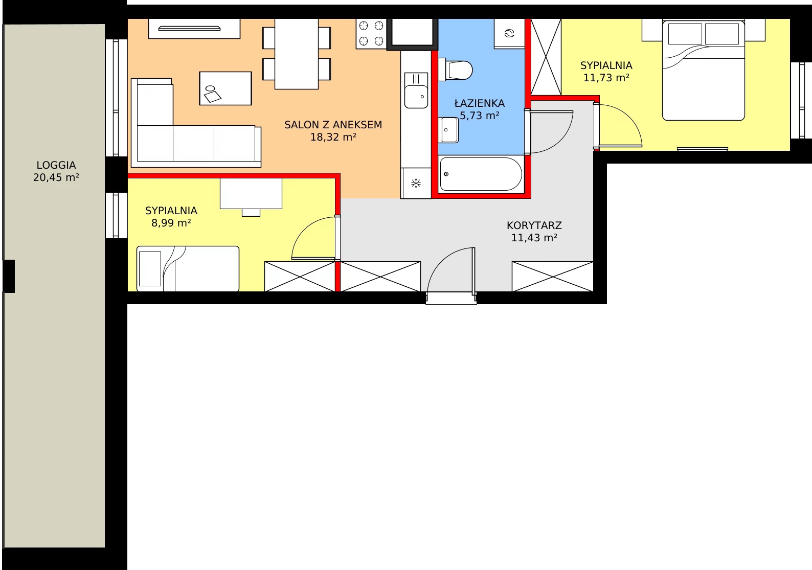 Zalety mieszkania 56.2 m², 84