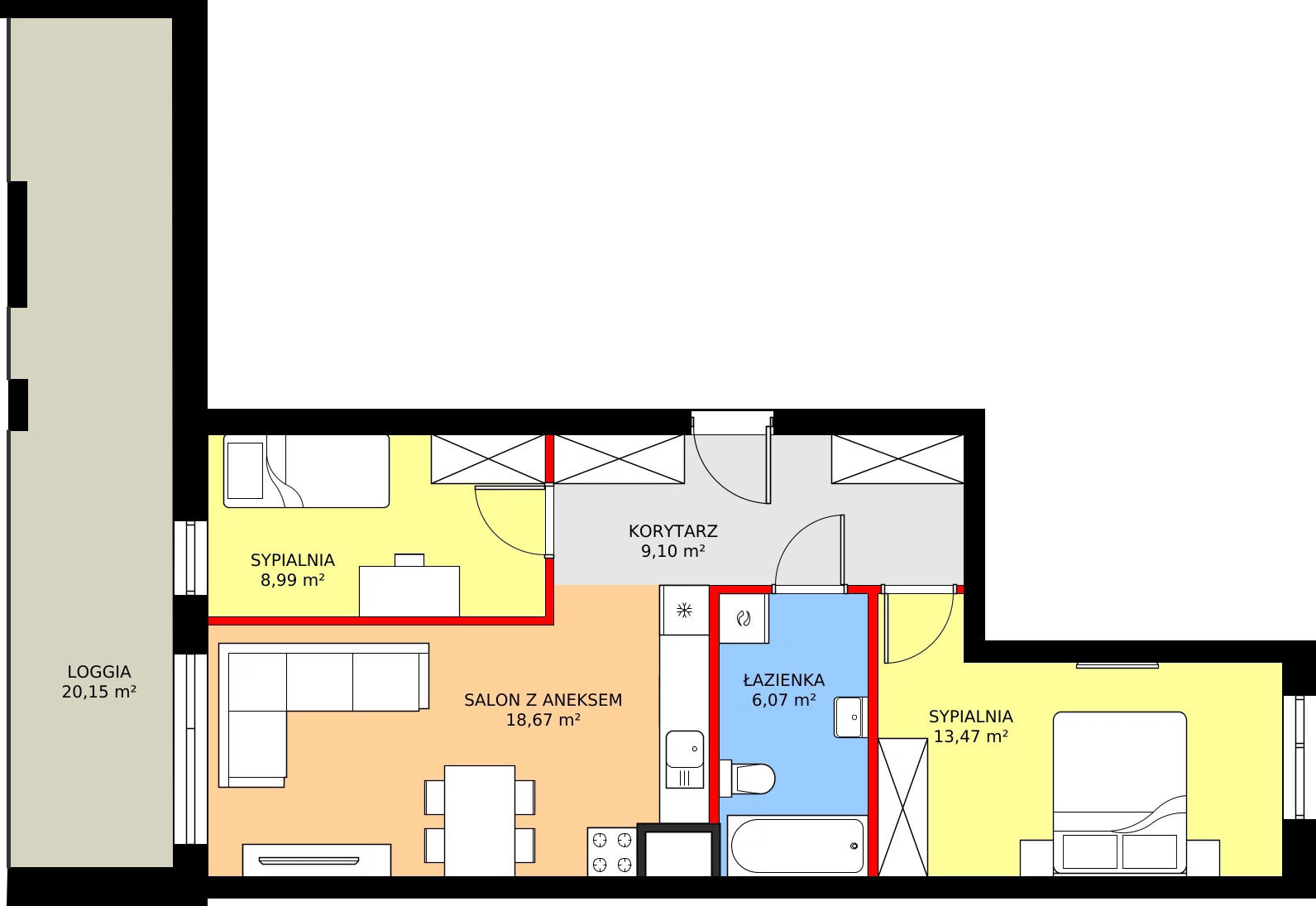 Zalety mieszkania 56.3 m², 45