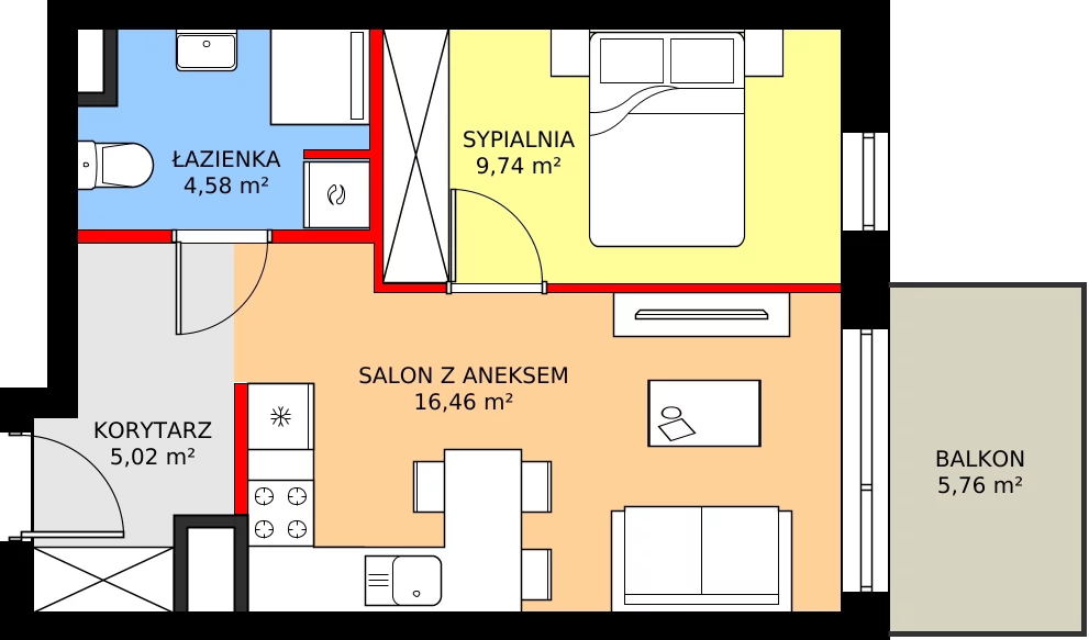Zalety mieszkania 35.8 m², M79