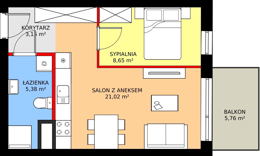 Zalety mieszkania 38.2 m², M69